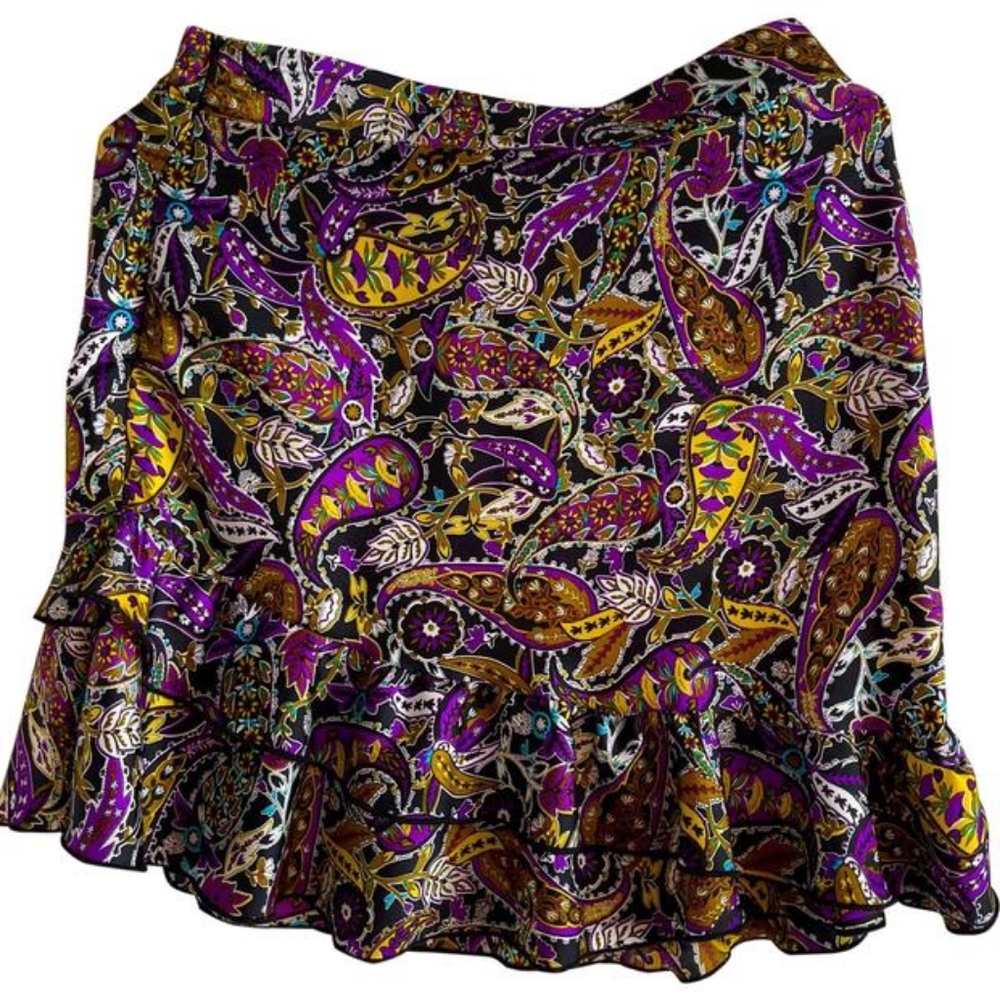 ZARA Purple Paisley Print Ruffle Mini Skirt - Picture 13 of 14
